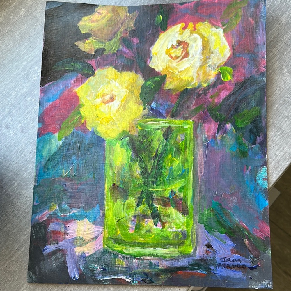 Original artwork by Irma Franco Yellow and Green Impressionistic Floral Painting